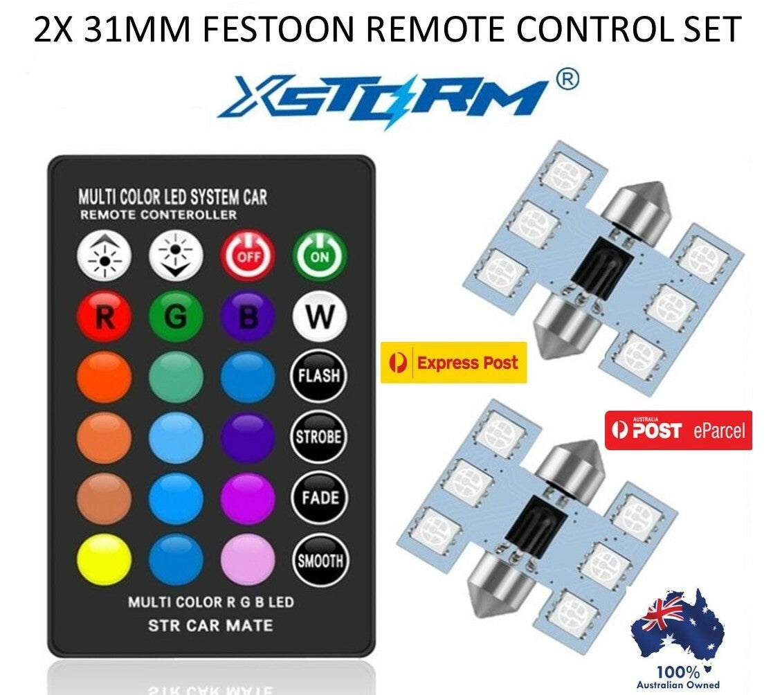 2X 31MM Festoon LED RGB Car Interior Light Bulbs with Remote Control