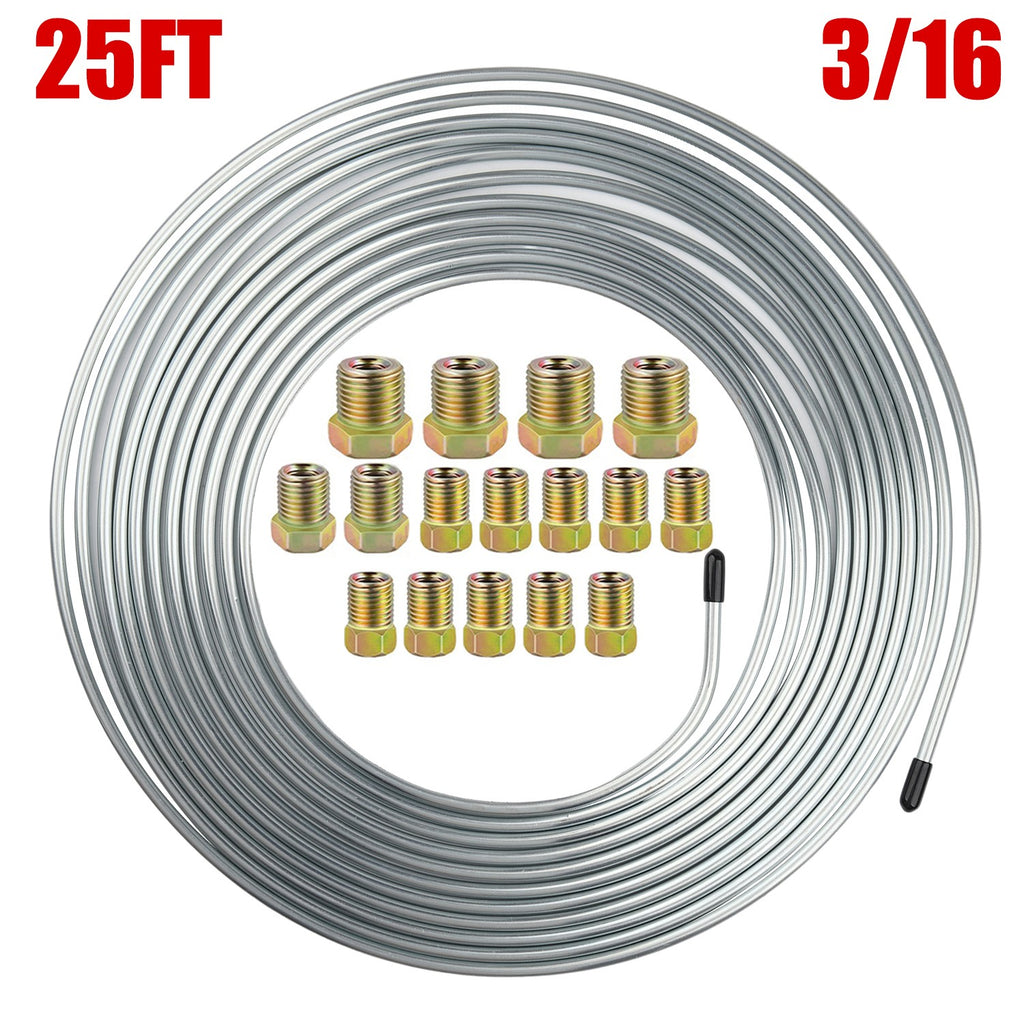 3/16 Inch Steel Brake Line Tubing Kit, 25 Ft