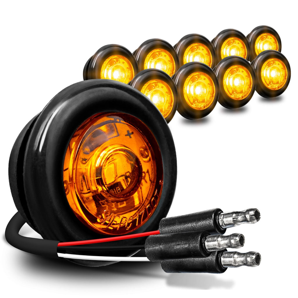 3/4 Inch Round Amber LED Trailer Marker Lights, 10 Pack