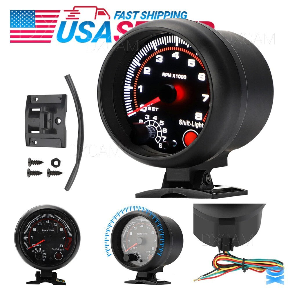3.75 Inch 12V Tachometer Gauge 0-8000 RPM with LED Shift Light