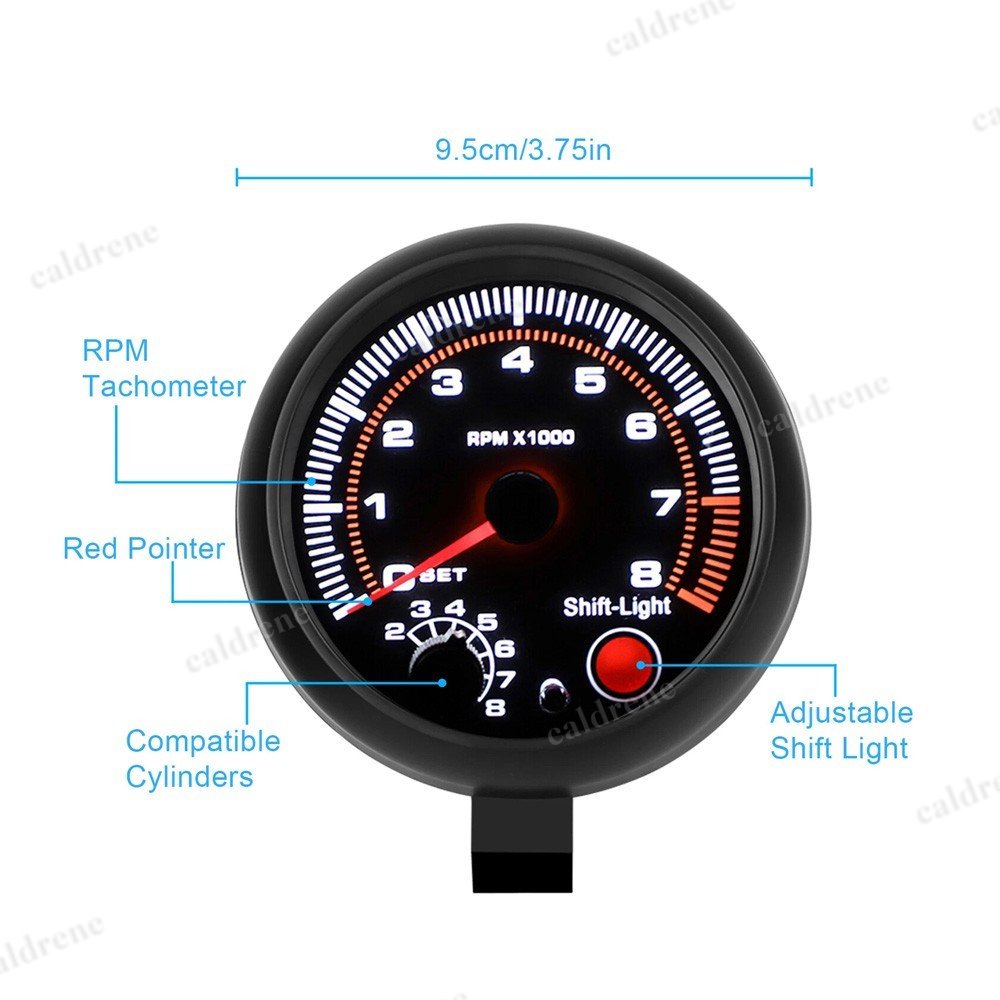 3.75 Inch 12V Tachometer Gauge 0-8000 RPM with LED Shift Light – view 4