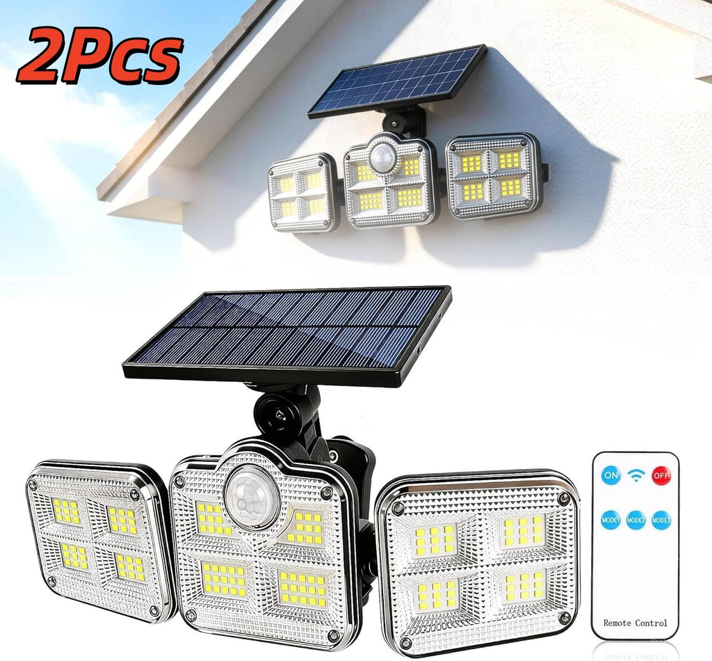 3-Head LED Solar Motion Sensor Security Lights, 2 Pack