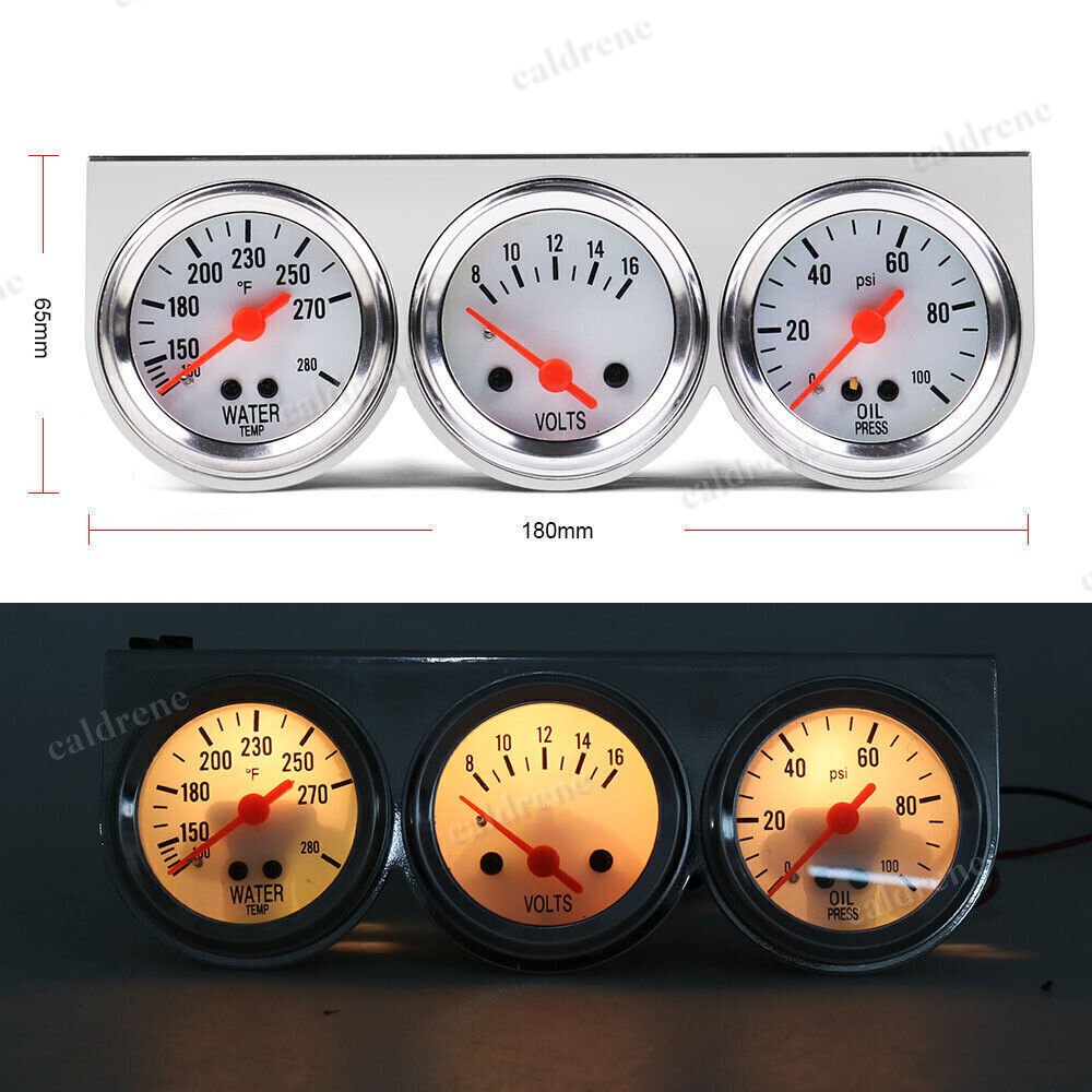 3-in-1 52mm Car Triple Gauge Set, Water Temp, Oil Pressure and Volt – view 7