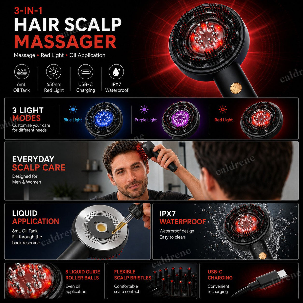 3-in-1 Red Light Scalp Massager and Oil Applicator, USB-C – view 3