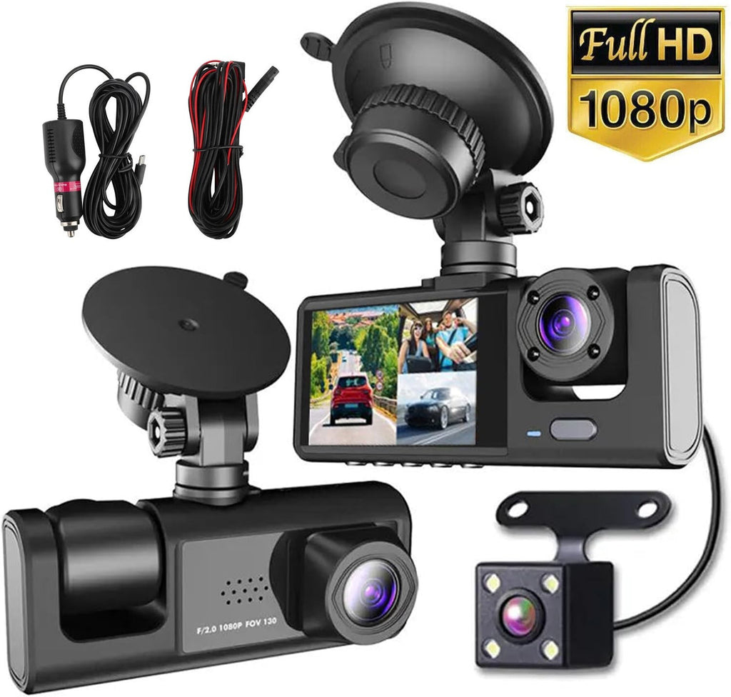 3 Lens 1080P Dash Cam Front, Cabin and Rear with Night Vision