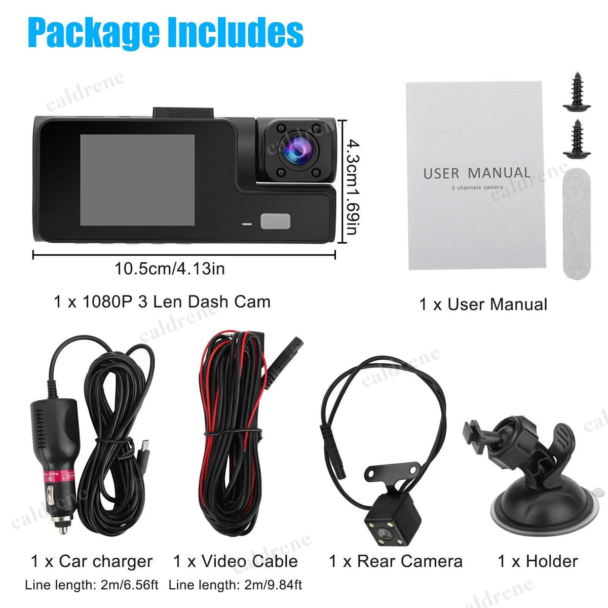 3 Lens 1080P Dash Cam Front, Cabin and Rear with Night Vision – view 4