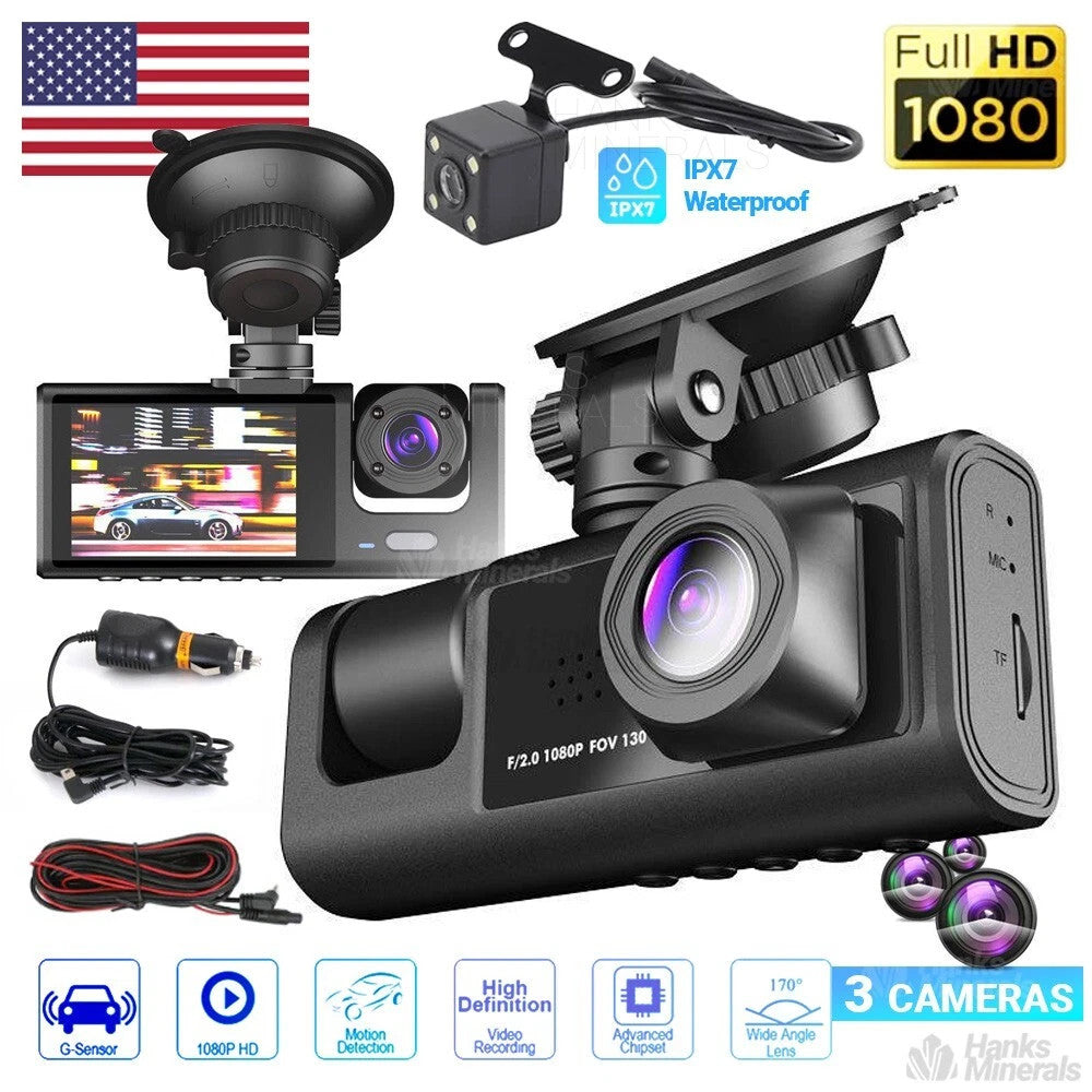 3 Lens Dash Cam 1080P, Front Cabin Rear, Night Vision
