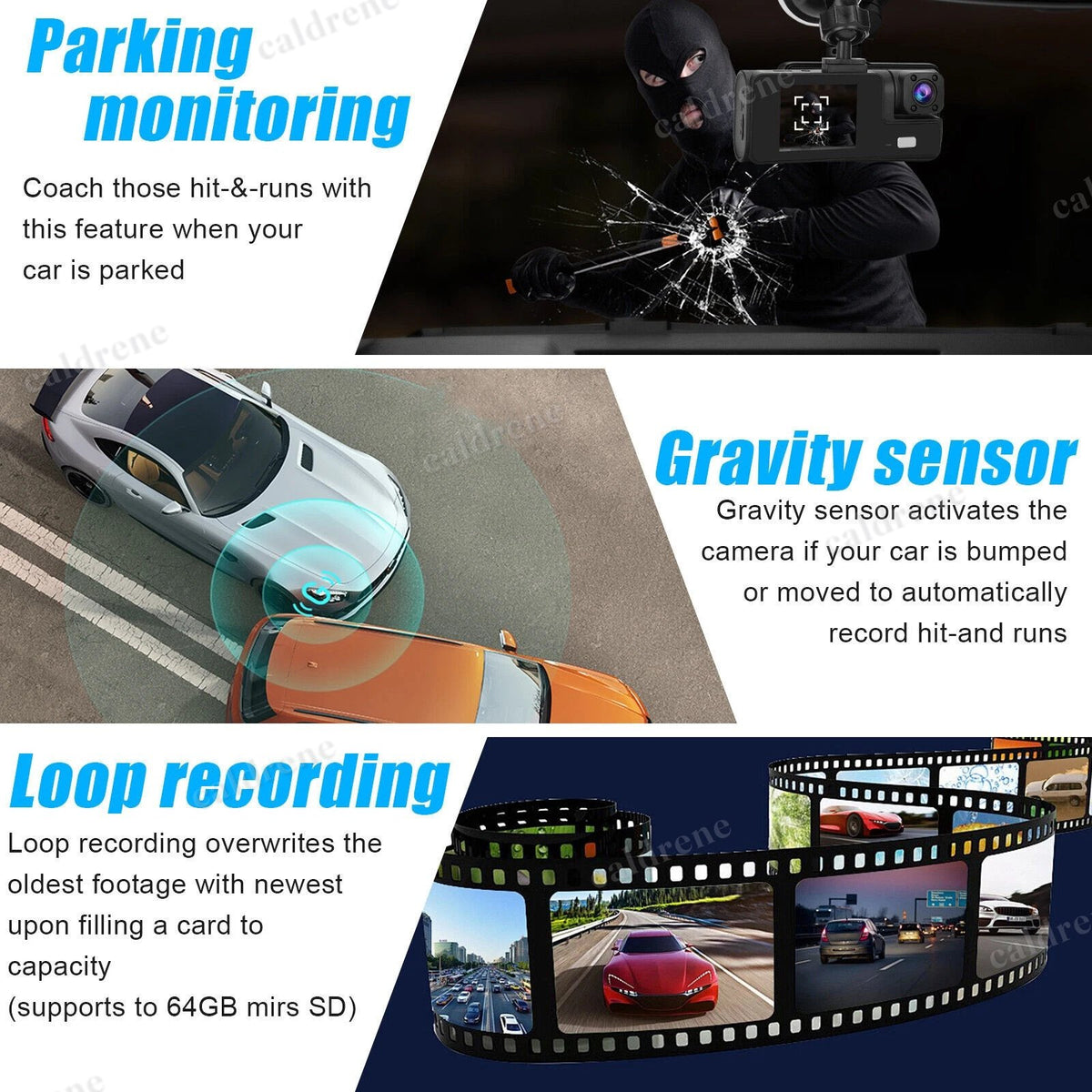 3 Lens Dash Cam 1080P, Front Cabin Rear, Night Vision – view 6