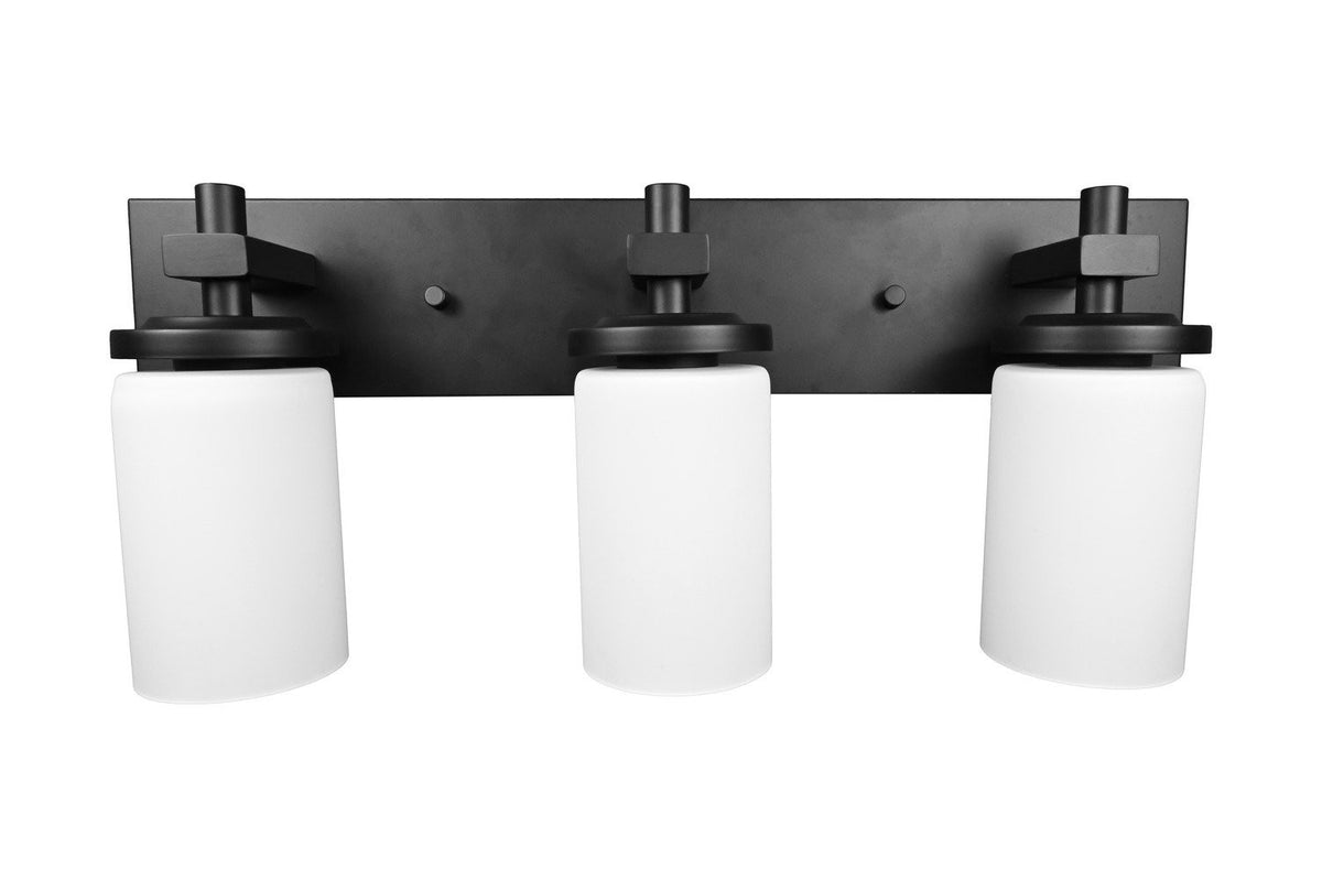 3-Light Bathroom Vanity Light Fixture, Matte Black, Frosted Glass