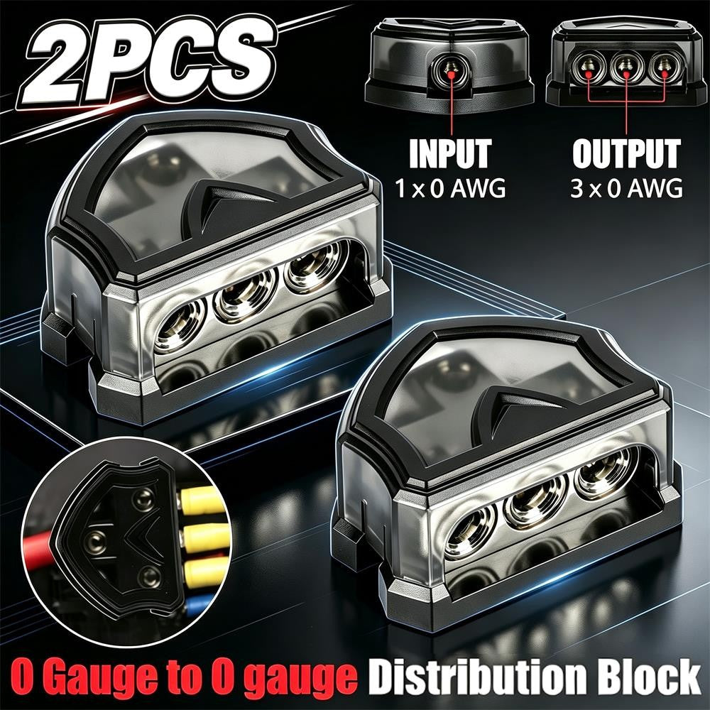 3-Way 0 Gauge Power and Ground Distribution Block, 2 Pack