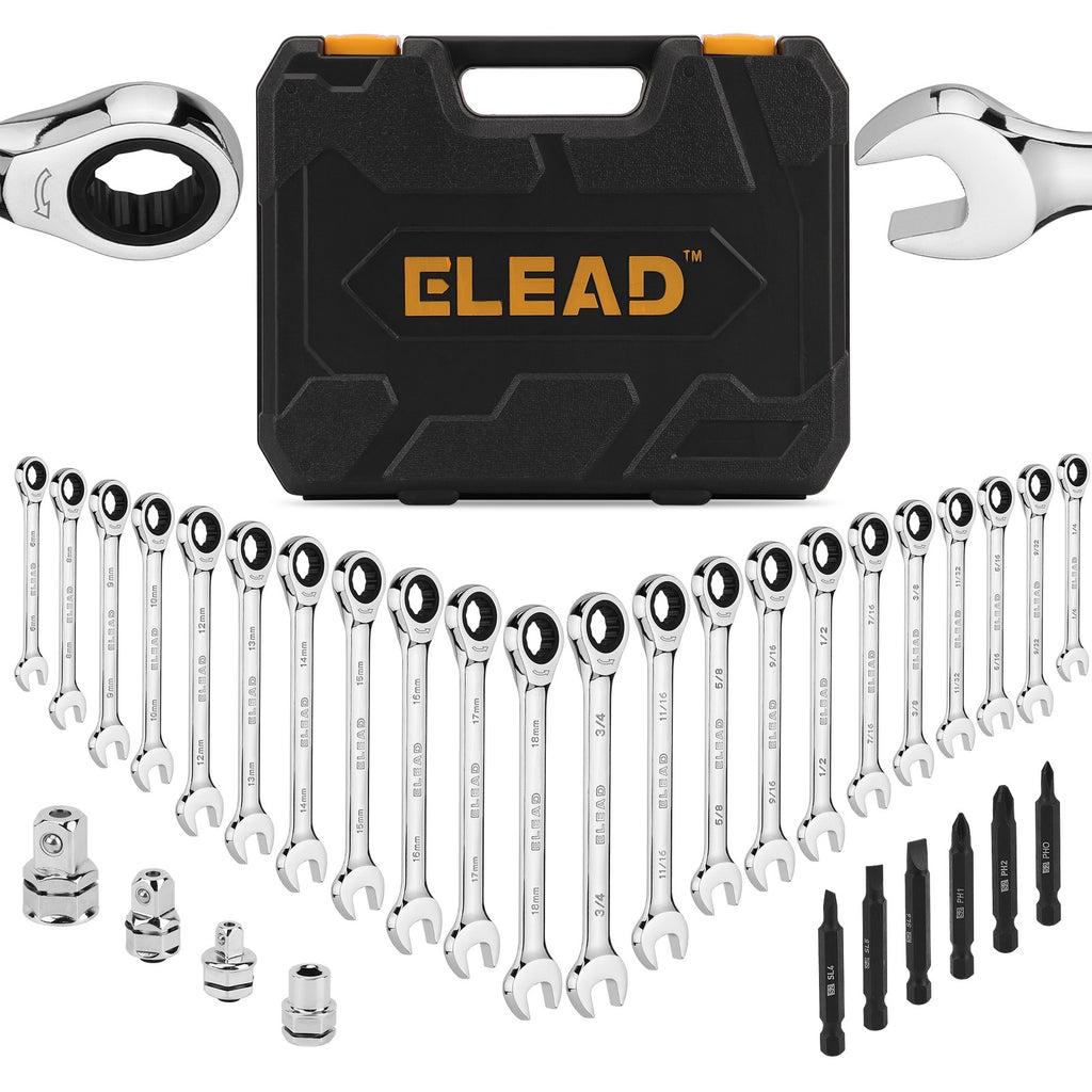 32 Piece Combination Ratchet Wrench Set, SAE and Metric, 72 Tooth