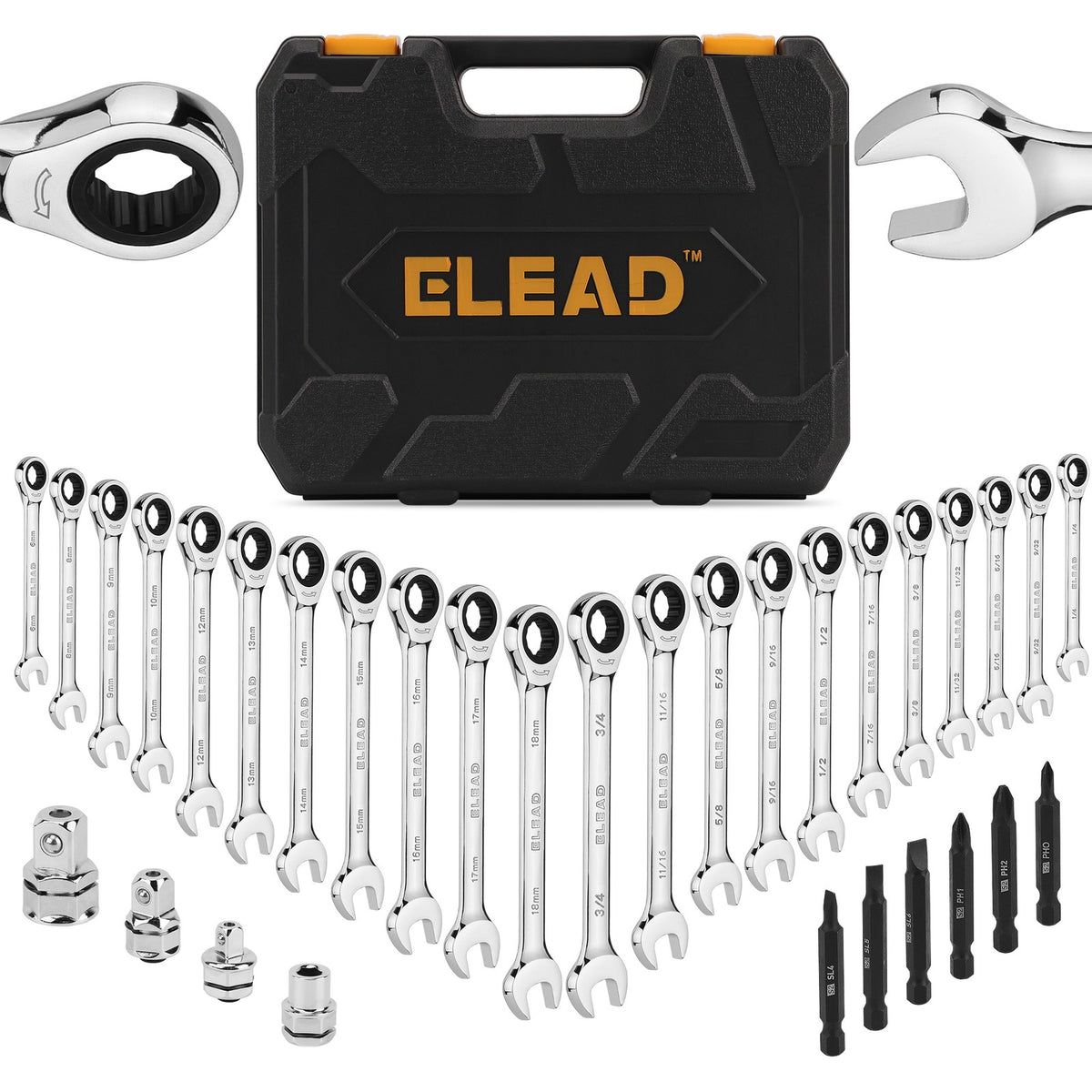 32 Piece Combination Ratchet Wrench Set, SAE and Metric, 72 Tooth