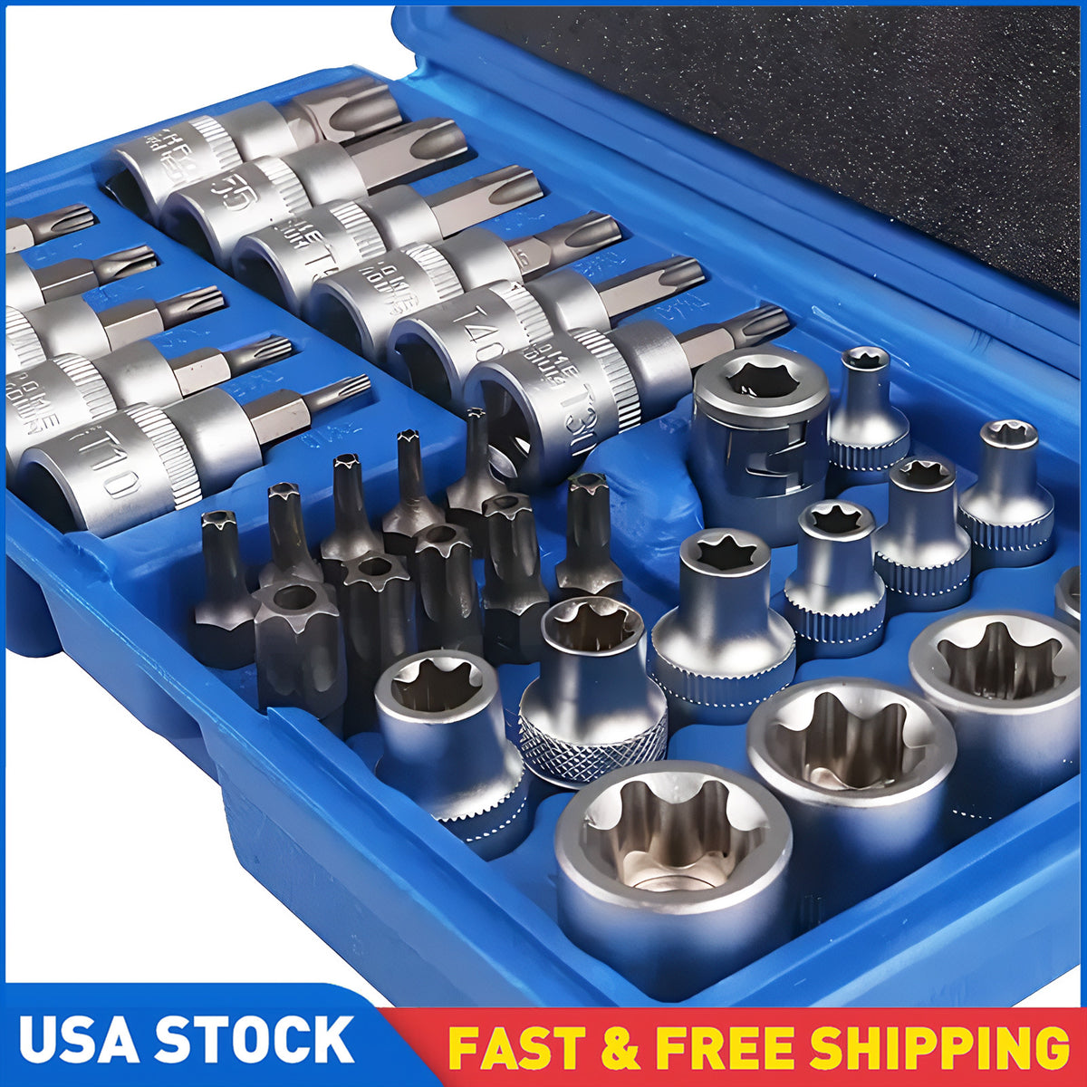 34 Piece Torx Star Socket and Bit Set, 3/8 Drive