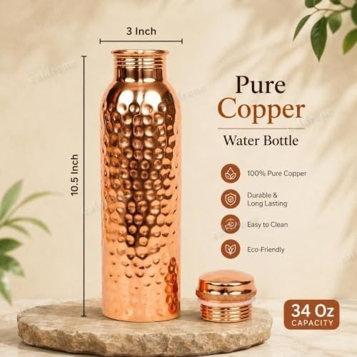 34oz Handmade Hammered Pure Copper Water Bottle – view 4