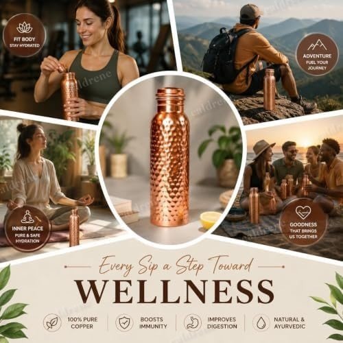 34oz Handmade Hammered Pure Copper Water Bottle – view 8
