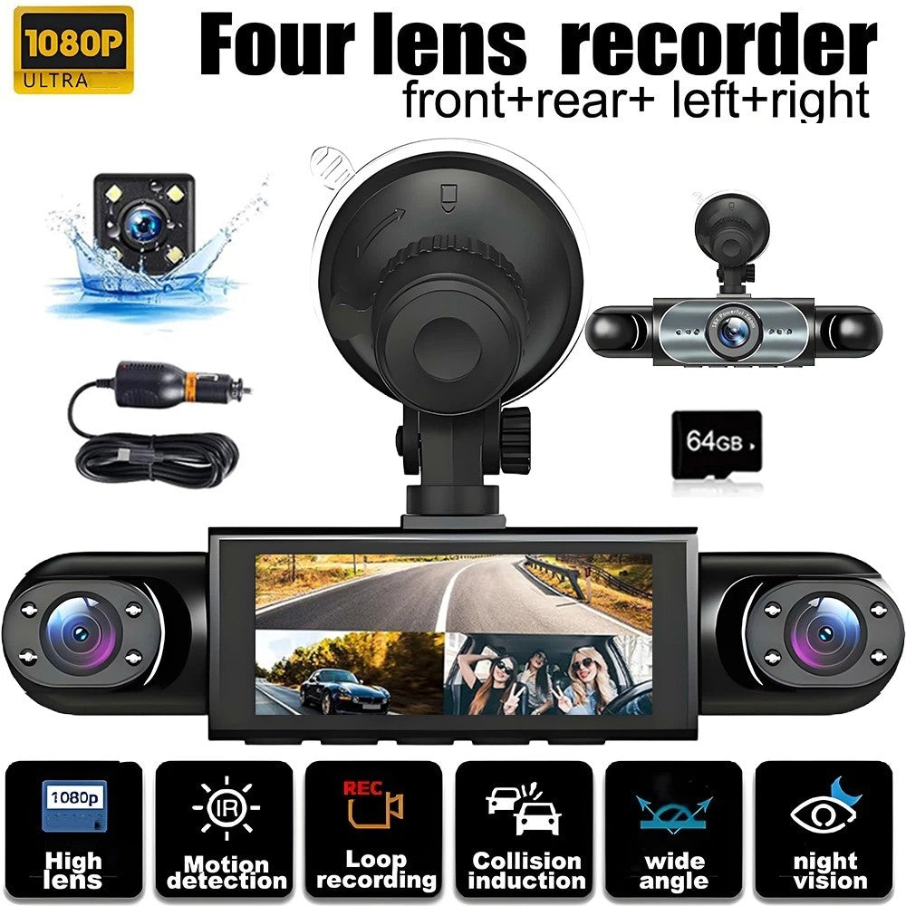 360 Degree 4 Channel 1080P Dash Cam Front Rear Inside