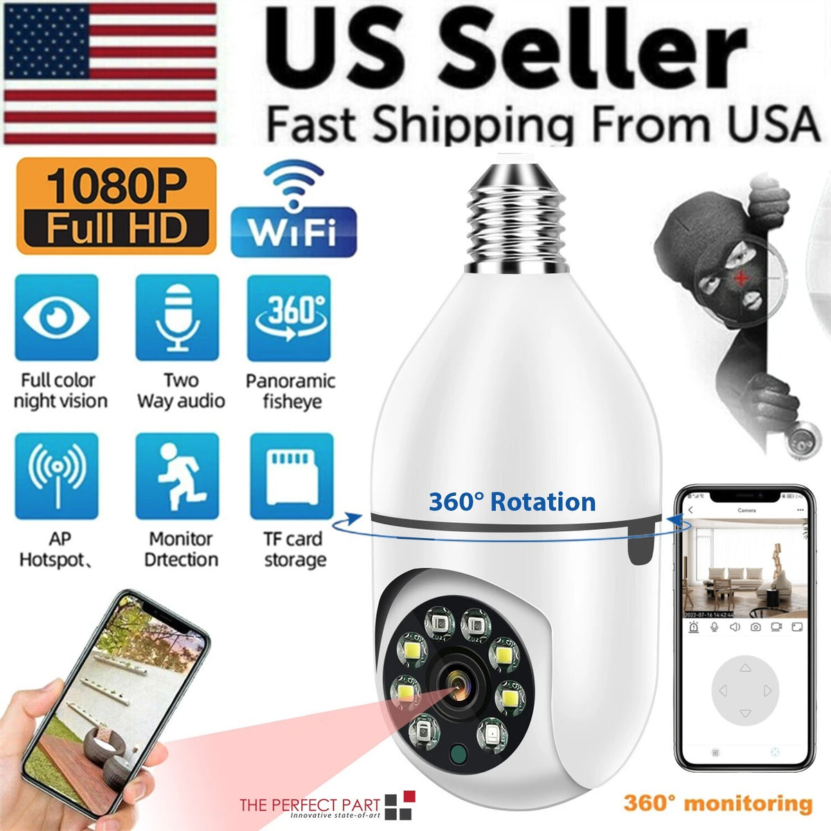 360° WiFi Light Bulb Security Camera