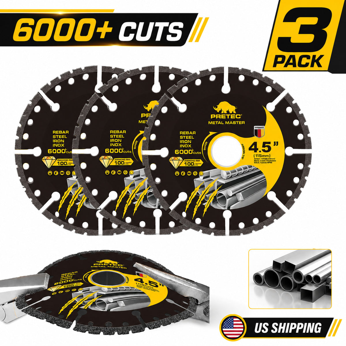 4-1/2 Inch Diamond Metal Cutting Disc, 3 Pack