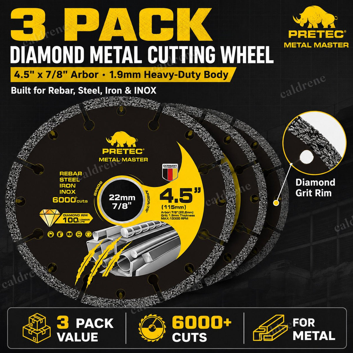 4-1/2 Inch Diamond Metal Cutting Disc, 3 Pack – view 8