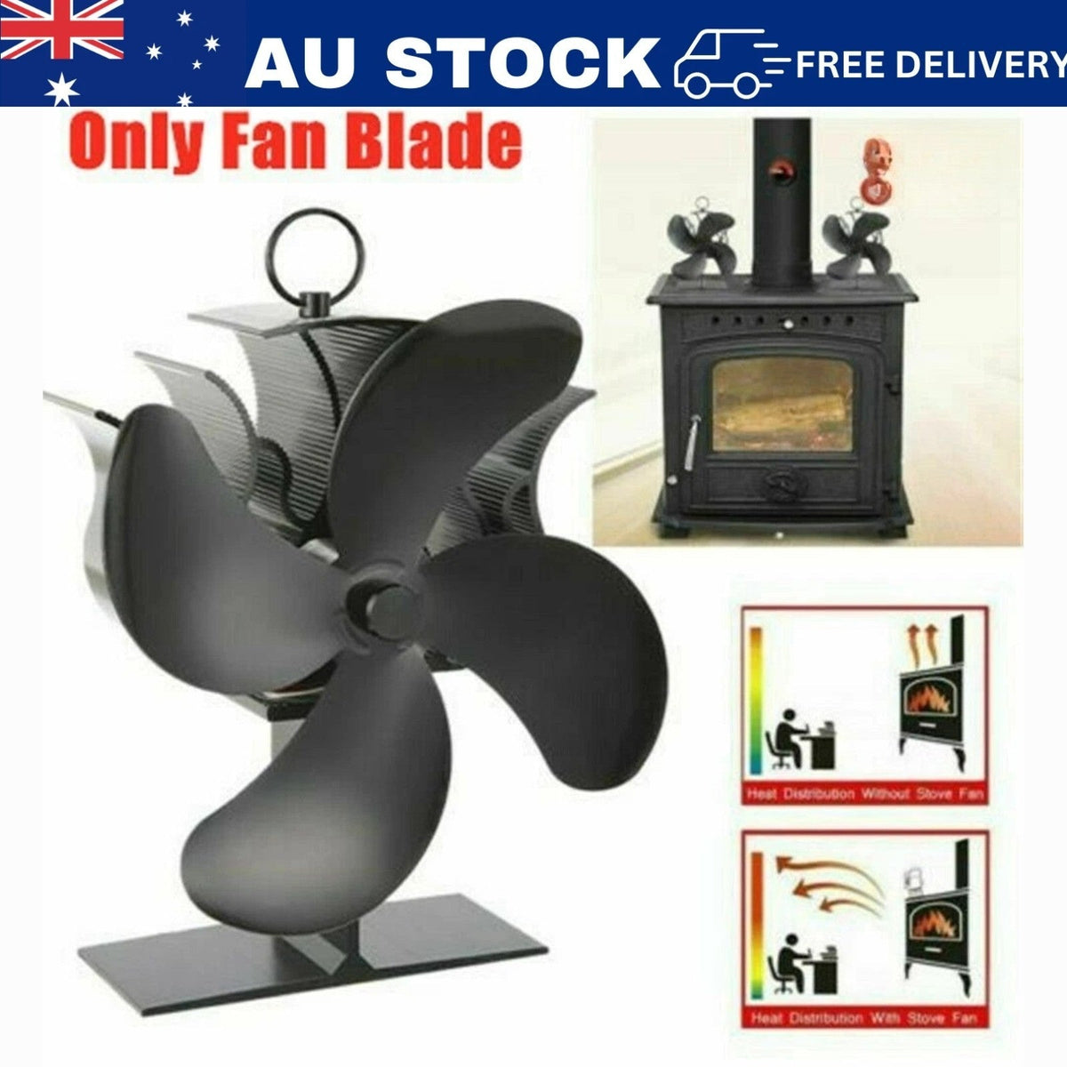 4-Blade Self-Powered Wood Stove Top Eco Heater