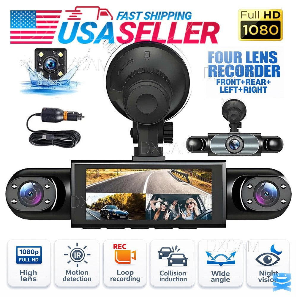 4-Channel 360° 1080P Dash Cam, Front Rear Inside Left Right