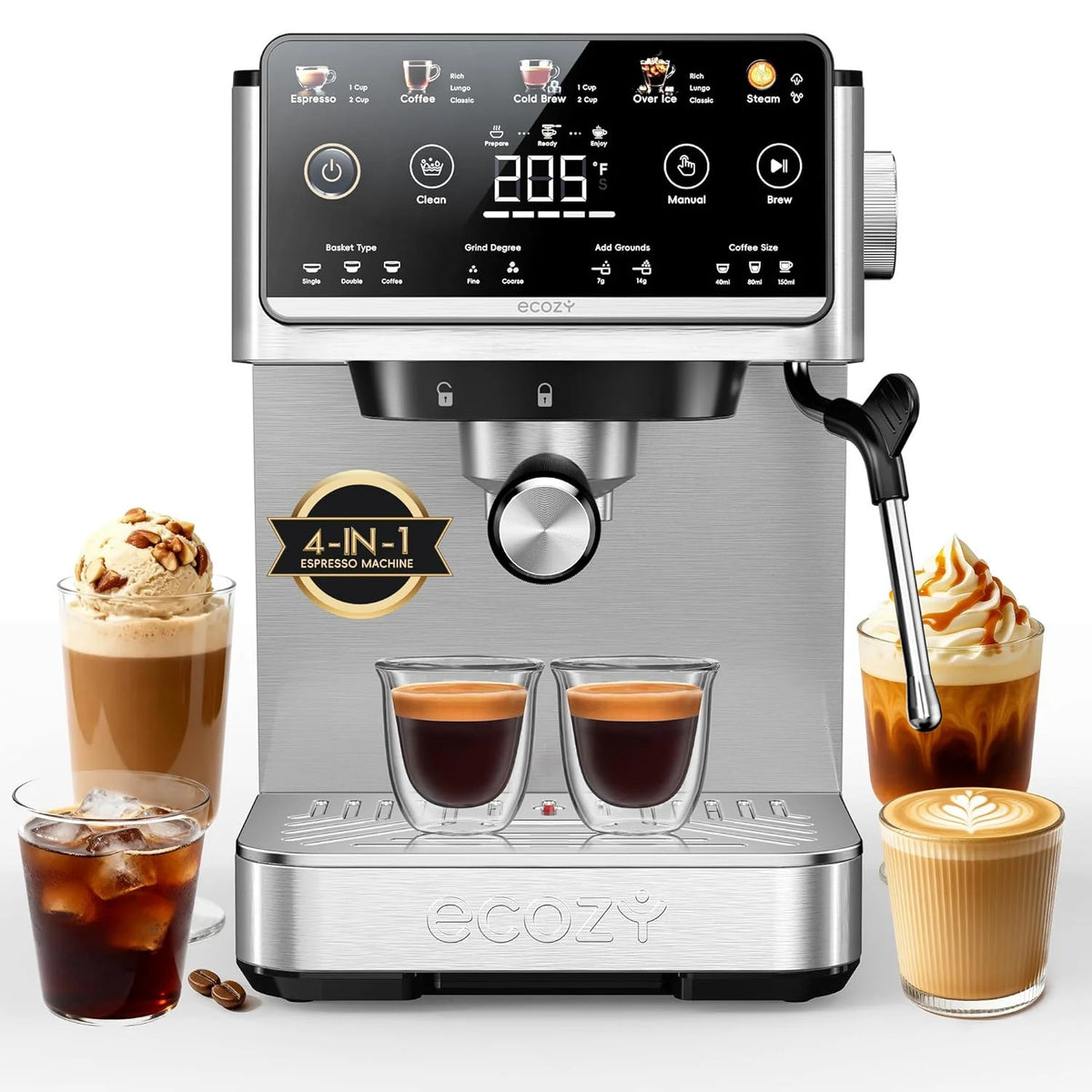 4-in-1 20 Bar Espresso and Cappuccino Maker with Milk Frother