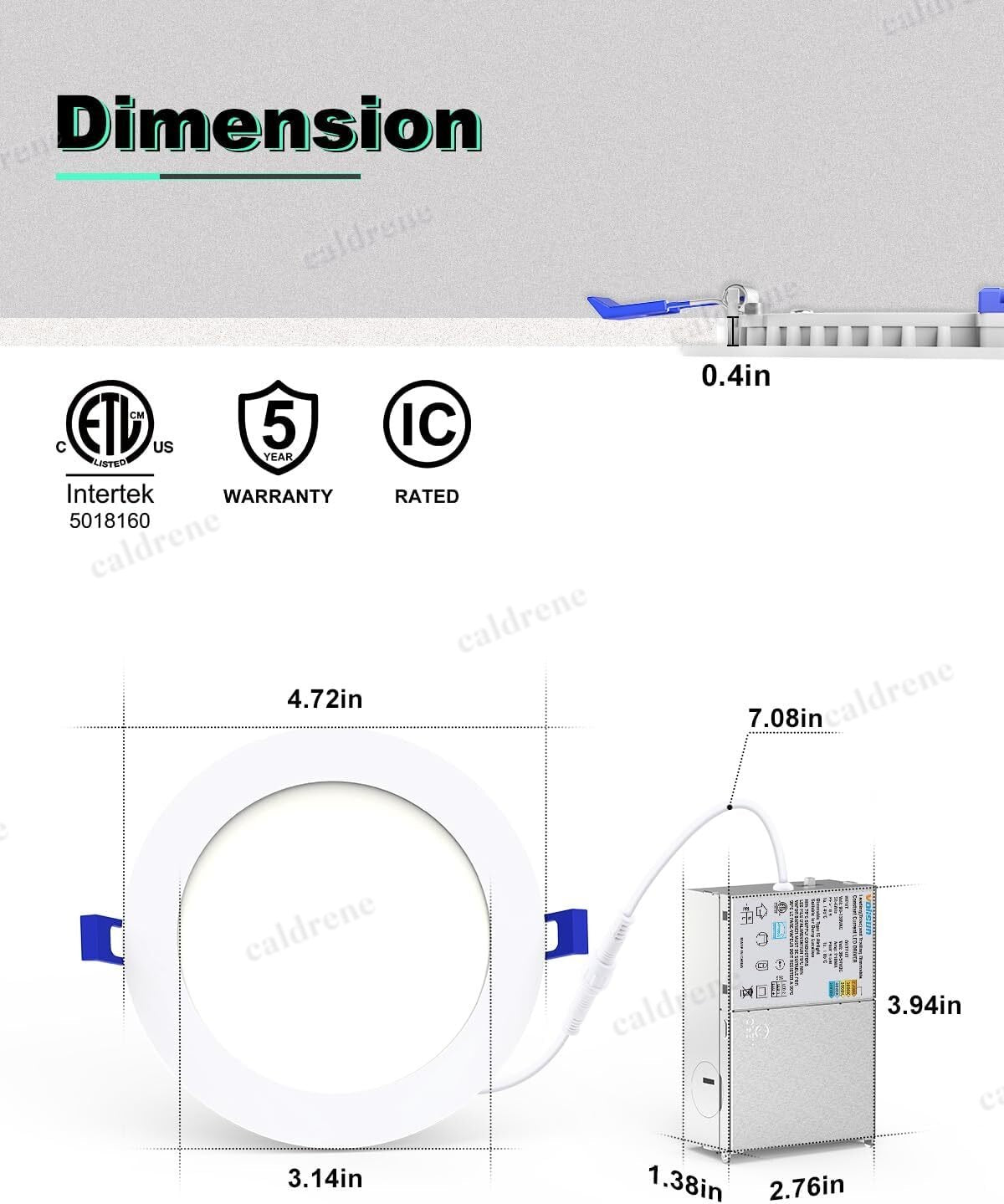 4 Inch Recessed LED Ceiling Light, 5CCT Dimmable with Junction Box – view 2