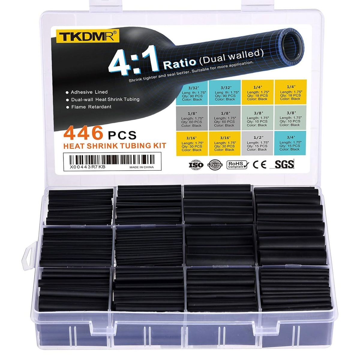 446 Piece Marine Grade Adhesive Lined Heat Shrink Tubing Kit, 3:1