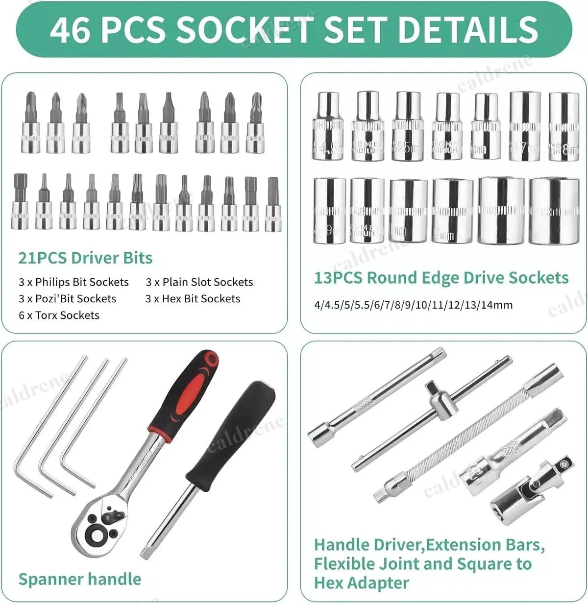 48 Piece 1/4 Drive Socket Wrench Set Metric Ratchet Kit – view 6