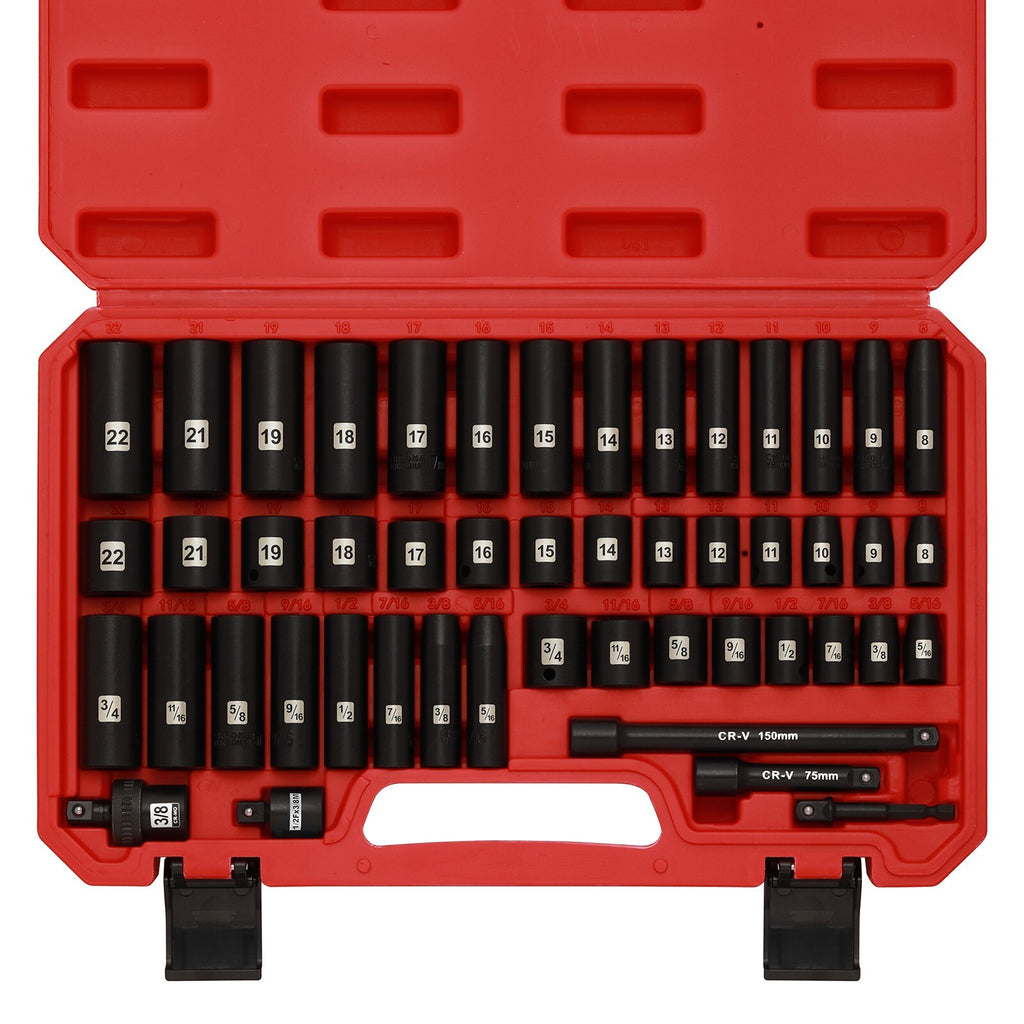 49-Piece 3/8 Drive Impact Socket Set, SAE and Metric