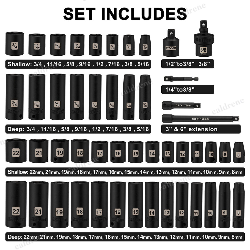 49-Piece 3/8 Drive Impact Socket Set, SAE and Metric – view 2