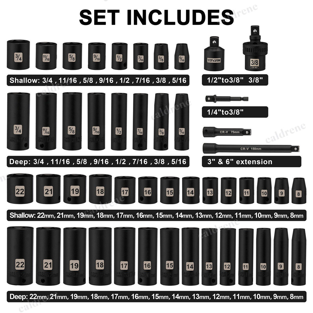 49-Piece 3/8 Drive Impact Socket Set, SAE and Metric – view 2