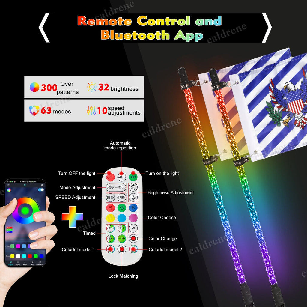 4FT RGB LED Whip Lights with Flag, Remote and App, Pair – view 2