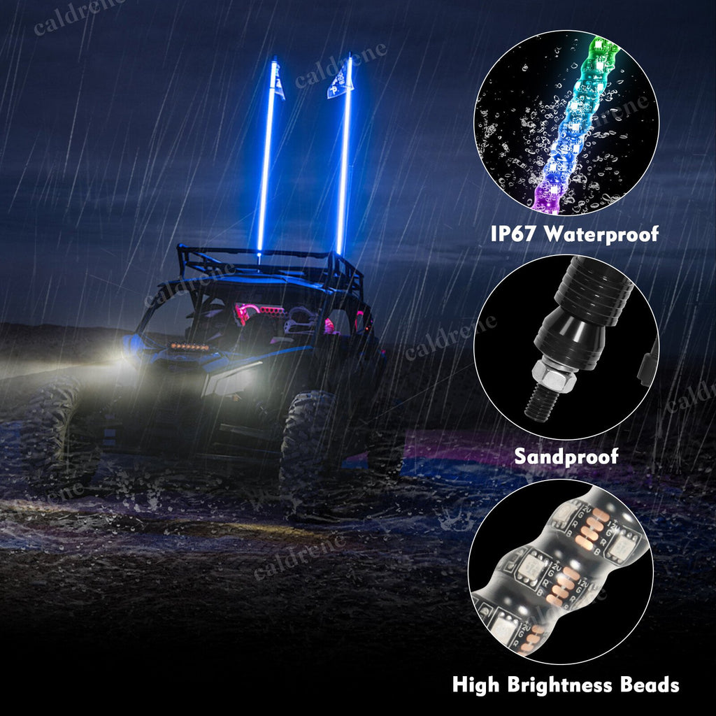 4FT RGB LED Whip Lights with Flag, Remote and App, Pair – view 3