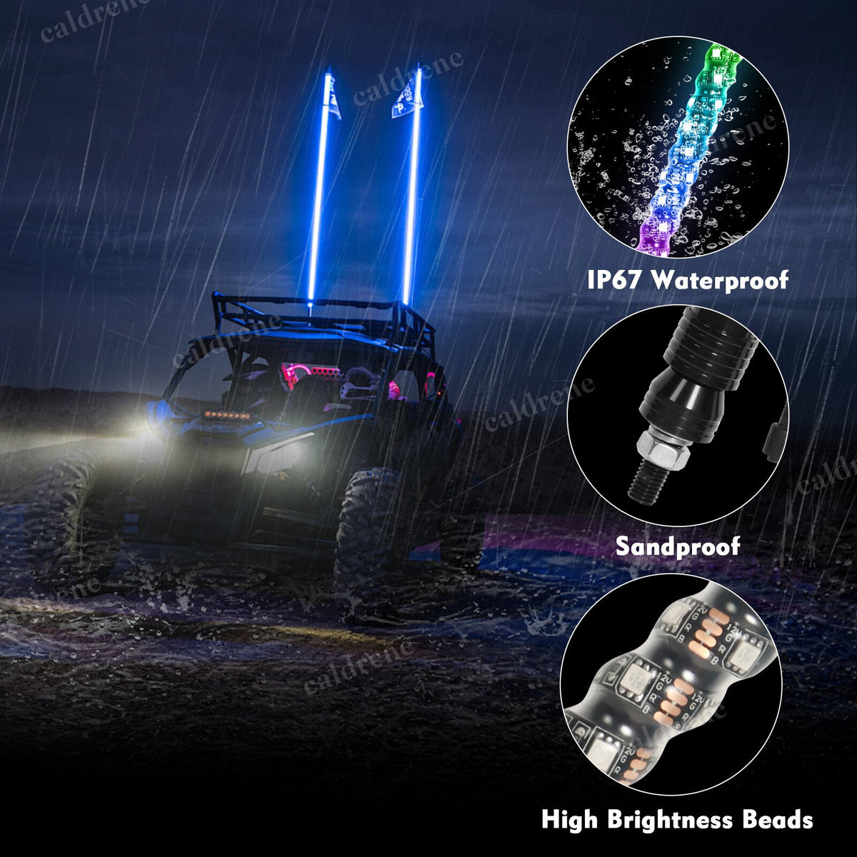 4FT RGB LED Whip Lights with Flag, Remote and App, Pair – view 3