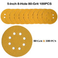 5 Inch Hook and Loop Sanding Discs, 8-Hole, 100 Pack – Caldrene