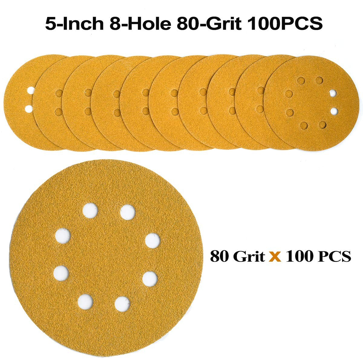 5 Inch Hook and Loop Sanding Discs, 8-Hole, 100 Pack – Caldrene