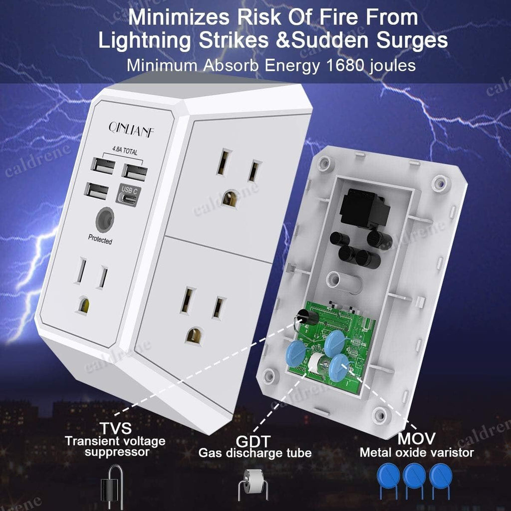 5-Outlet Wall Plug Extender Surge Protector with USB Ports – view 10