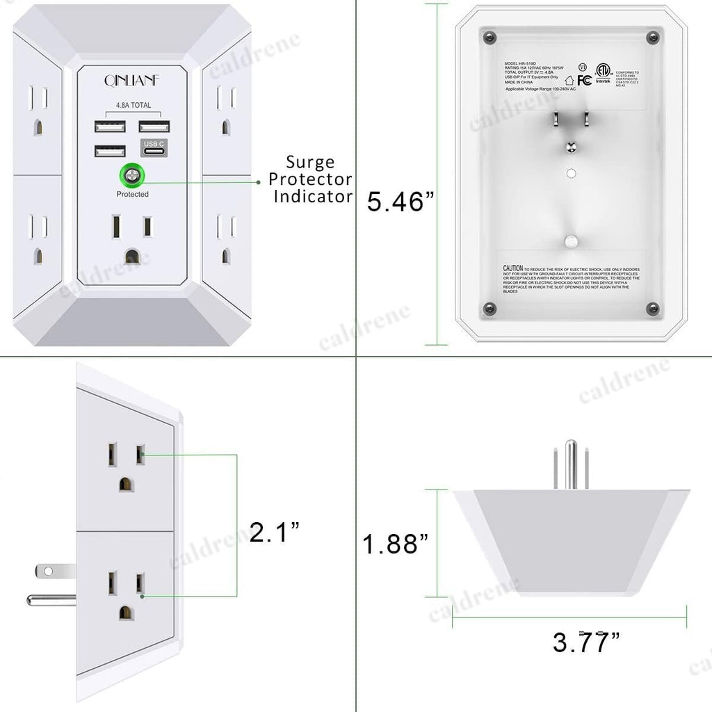 5-Outlet Wall Plug Extender Surge Protector with USB Ports – view 2