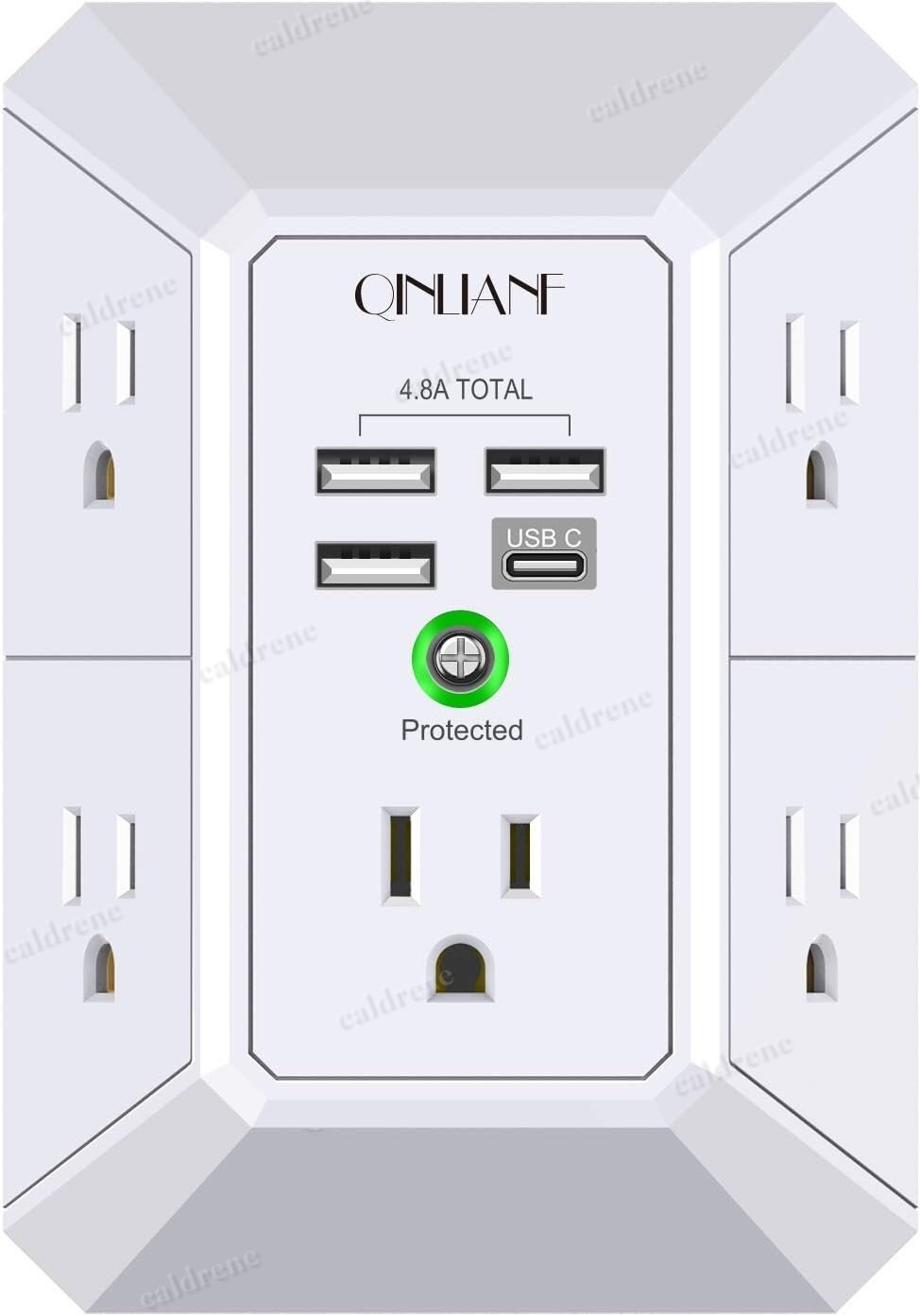 5-Outlet Wall Plug Extender Surge Protector with USB Ports – view 3
