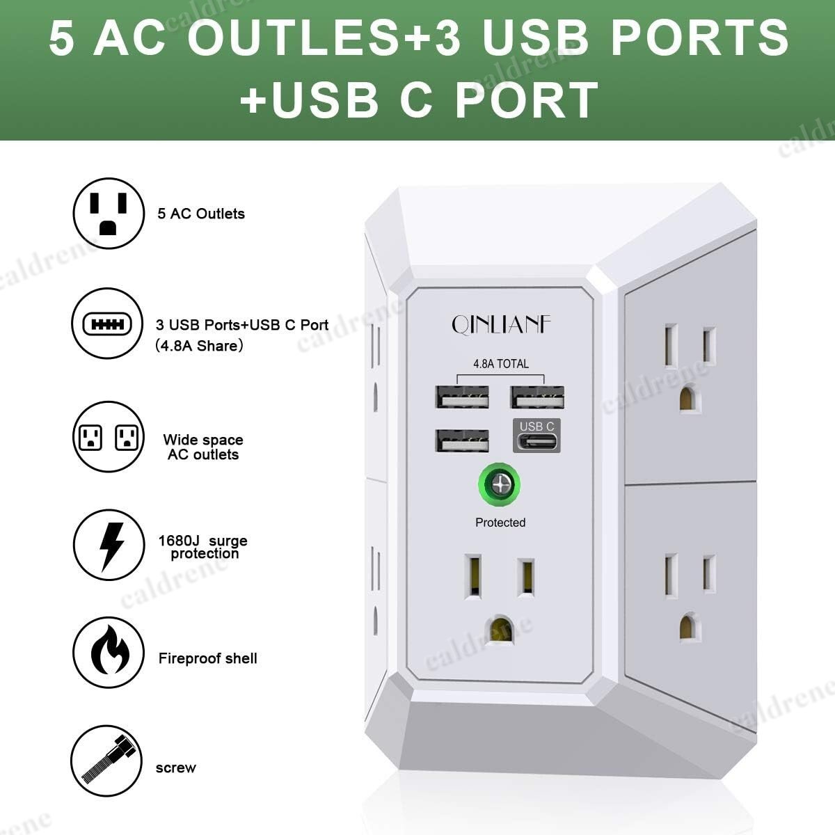5-Outlet Wall Plug Extender Surge Protector with USB Ports – view 4