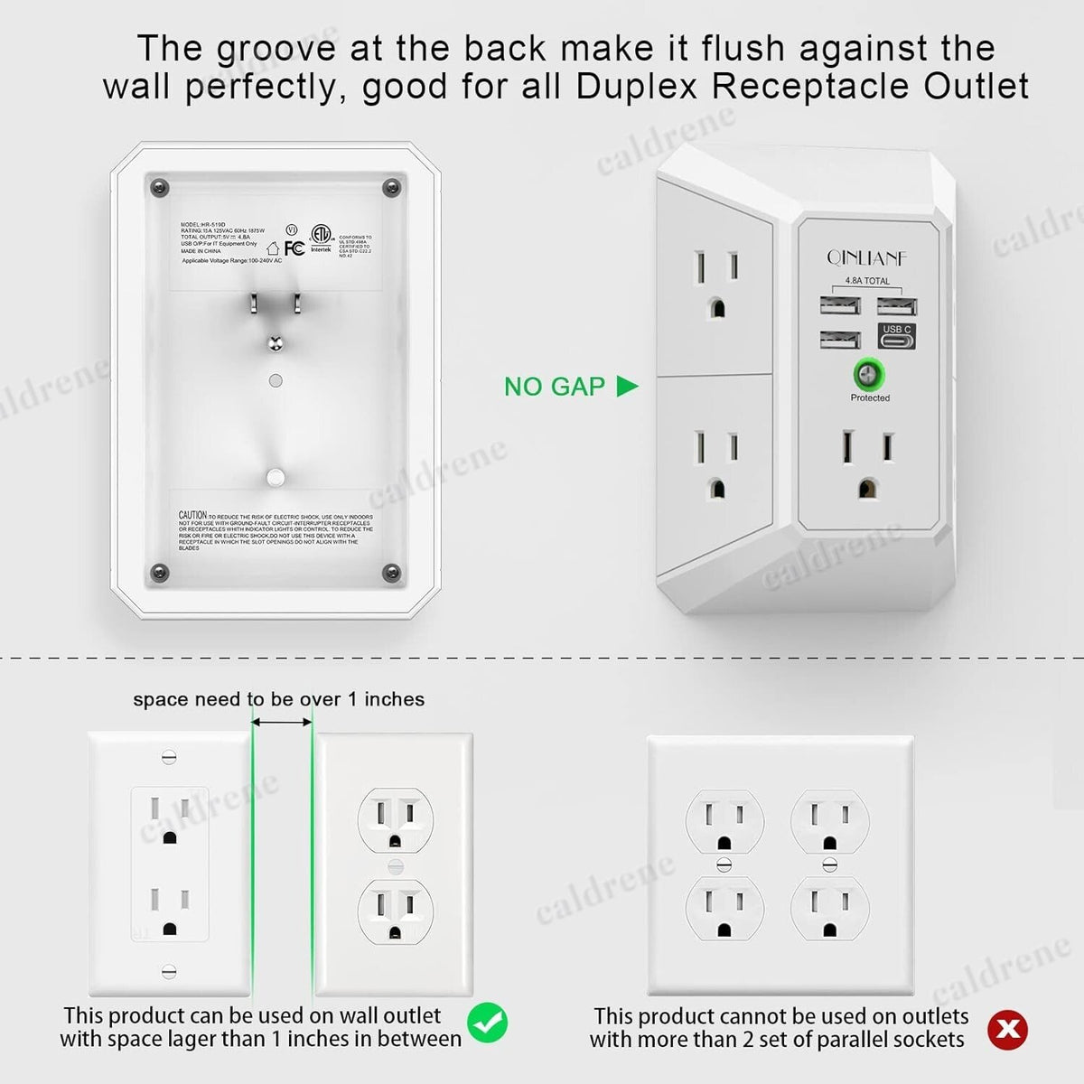 5-Outlet Wall Plug Extender Surge Protector with USB Ports – view 7