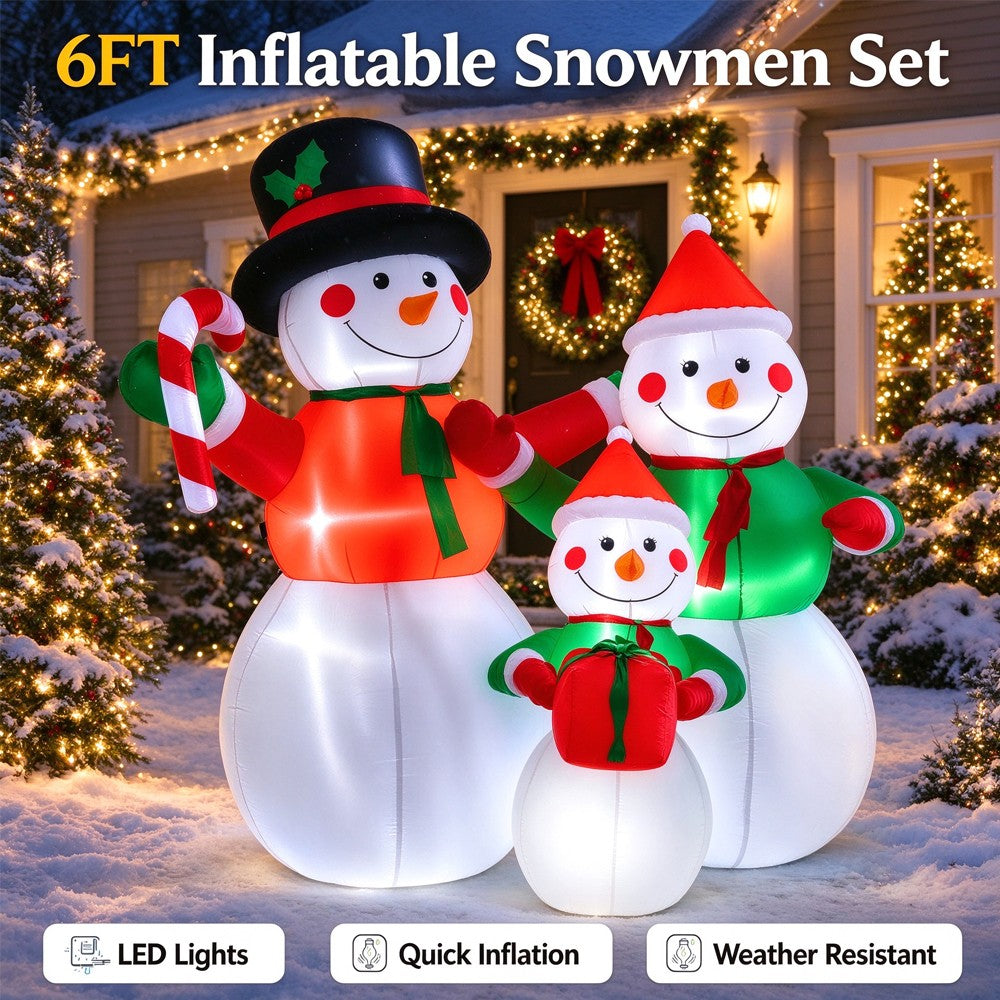 6 FT LED Lighted Inflatable Snowman Family