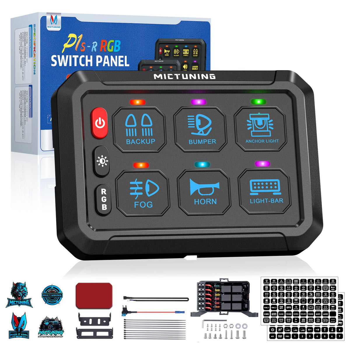 6 Gang RGB LED Rocker Switch Panel, 12/24V, Car and Marine
