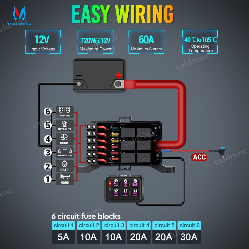 6 Gang RGB LED Rocker Switch Panel, 12/24V, Car and Marine – view 5