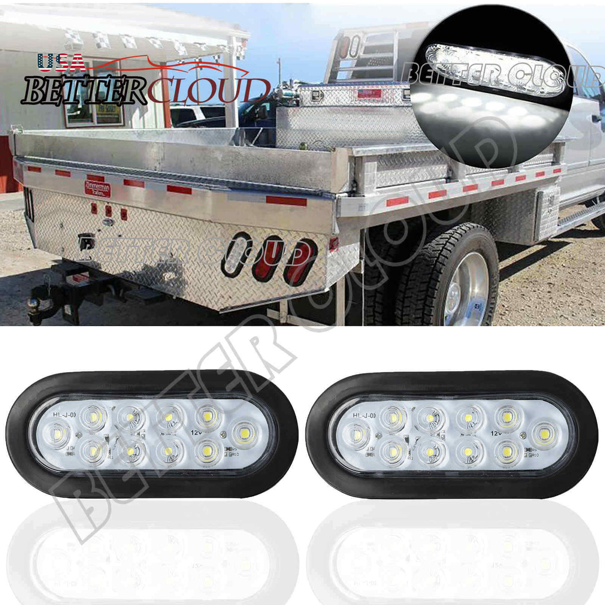 6 Inch Oval White LED Trailer Reverse Backup Lights, 2 Pack