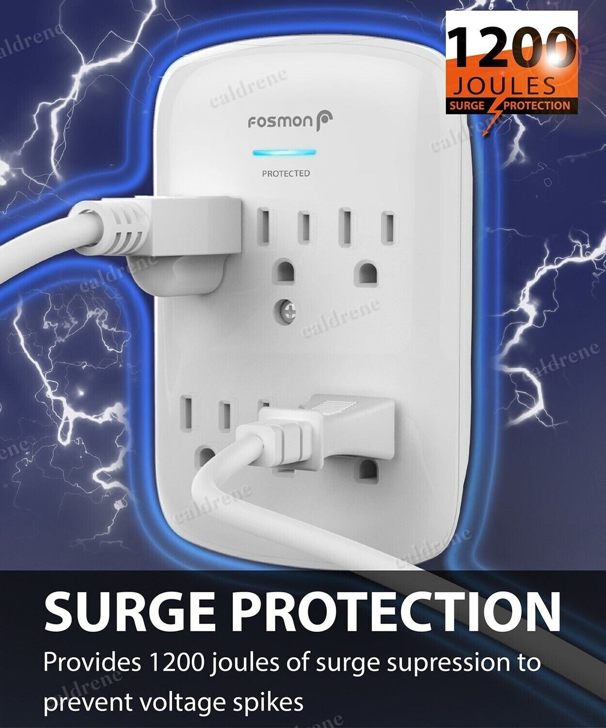6 Outlet Wall Extender Surge Protector Multi Plug Adapter 1200J – view 2