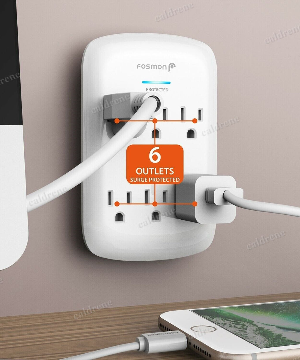 6 Outlet Wall Extender Surge Protector Multi Plug Adapter 1200J – view 3