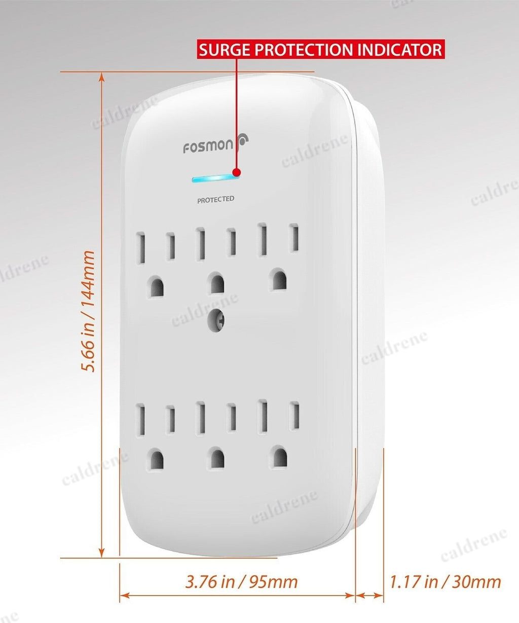 6 Outlet Wall Extender Surge Protector Multi Plug Adapter 1200J – view 6