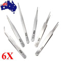 6 Piece Stainless Steel ESD Tweezers Set for Precision Work